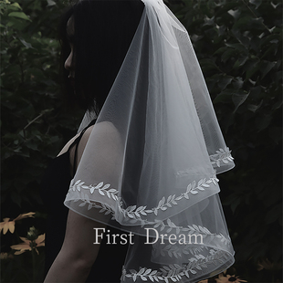 FirstDream原创设计新娘头饰结婚礼复古白色双层蕾丝花边婚纱头纱