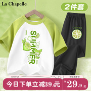 拉夏贝尔女童套装夏季纯棉2024运动服女洋气时髦短袖夏装衣服