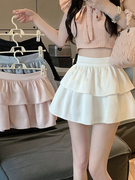 粉色蓬蓬蛋糕短裙女夏季高腰显瘦a字荷叶边伞裙小个子百褶半身裙