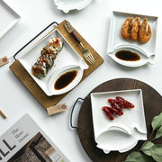 2只日单同款家用陶瓷分割盘，北欧鱼形饺子，盘蘸酱盘寿司盘