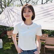 宋小妞 短款纯白色t恤女夏正肩短袖纯色短t纯棉圆领韩版体恤