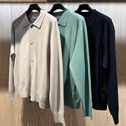 2024年春季TIMEH韩国韩版纯色翻领开衫单排扣长袖针织羊毛衫