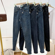 牛仔裤长裤，2023秋季深色系带时尚百搭直筒，高腰