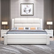 实木床现代简约1.5米白色公主床1.8米双人软包主卧大床储物婚床