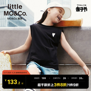 little moco童装夏装男童上衣女童纯棉爱心无袖T恤背心儿童中大童