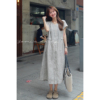 哟米yomi日系慵懒竖条纹衬衫式，连衣裙女夏季小个子亚麻裙短袖长裙