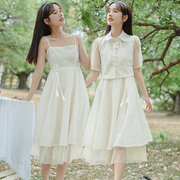 姐妹闺蜜装两件套装连衣裙夏季少女温柔汉服元素改良日常旗袍裙子