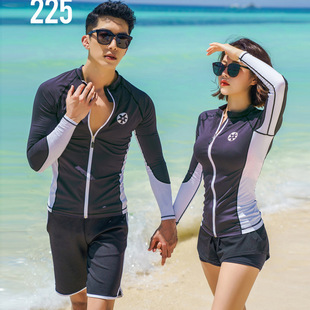 情侣款泳衣女分体保守三件套长袖，冲浪服韩国温泉，游泳装男士bikini