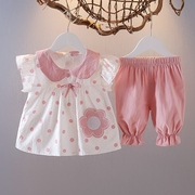 0-3岁婴儿套装夏季小女孩短袖圆点薄款689个月女宝宝两件套夏可爱