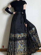 新中式国风汉服马面裙套装女2023夏季日常改良黑色上衣半身裙