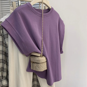奥特莱斯~捡漏紫色，小飞袖正肩无袖，t恤女夏季纯棉宽松短袖上衣