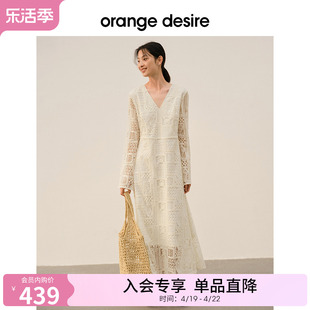 直降orangedesire波，西米亚风蕾丝v领连衣裙，女2024春