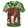 夏季T恤老虎狮子3D动物数码印花圆领短袖男女宽松情侣装