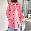 韩版粉红色减龄中长款双排，扣长袖风衣外套，女冬季欧洲站潮