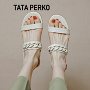 TATA PERKO联名女鞋凉鞋女设计感小众一字带罗马鞋法式露趾平底鞋