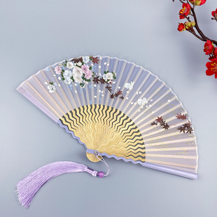 6寸扇子折扇女式古风夏日式(夏日式)和风，工艺扇樱花小兔创意便携折叠扇子