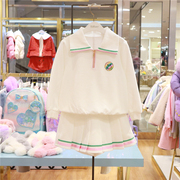 T+韩国童装2024年春季女童白色T恤卫衣+裙裤学院风套装两件套