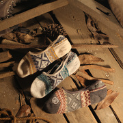 夏季薄款日系复古民族风提花男短袜 工装咔叽浅口隐形防滑落船袜
