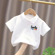 儿童纯棉短袖polo衫上衣，男童宝宝夏装白色半袖，t恤女童洋气体恤潮