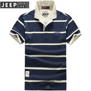 jeepspirit男装夏季薄款翻领，短袖t恤宽松大码条纹休闲薄款打底衫
