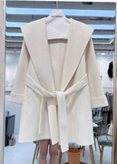2023秋冬腰带款韩版高级感外套中长款羊毛呢子大衣双面呢大衣