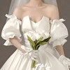 新娘手套森系缎面婚纱配饰，遮手臂抹胸婚纱，礼服短款手袖可定制颜色