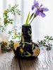 日式创意墨玉蓝手绘陶瓷插花花瓶不规则瓶口
