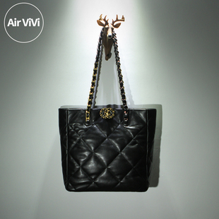 Airvivi-娉-真皮链条包大容量购物袋大包托特包 菱格包羊皮包女包