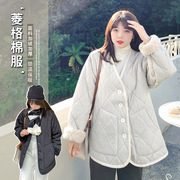 2021大码女装韩版菱格加厚防风，棉服冬胖mm常规款休闲外套