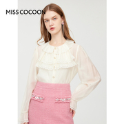 MISSCOCOON法式复古衬衫24春女气质荷叶边雪纺衫