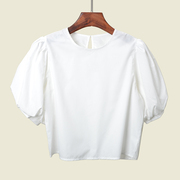 日系圆领灯笼袖小宽松高腰白色衬衫夏季甜美设计感短款t恤衫