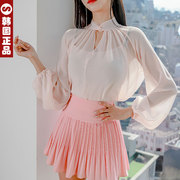 韩国春夏透明雪纺上衣长袖，女衬衫仙气衬衣优雅甜美女人味