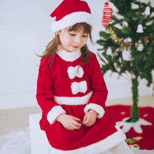 欧美秋冬童裙圣诞节公主礼服长袖红色圣诞节服装连衣裙子