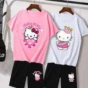 女童夏季凯蒂猫套装儿童运动中大童，短袖t恤kitty猫童装女孩衣服