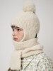 韩国秋冬甜美少女感羊毛，加长厚软糯毛球粗针织毛线帽连帽一体围巾