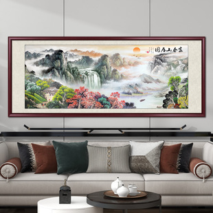 富春山居图手绘国画山水画客厅挂画沙发，背景墙办公室装饰画新中式