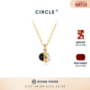 circle珠宝错位系列天然黑玛瑙珍珠，项链925银，镀金吊坠毛衣链首饰