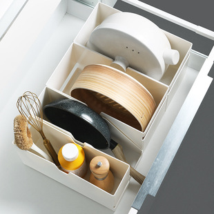 魔尚家居日系加厚可叠加分类厨房收纳盒带把抽屉整理筐锅盖架