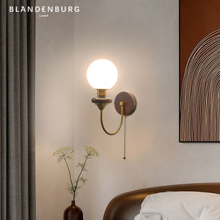中古风壁灯胡桃木风艺术设计大气床头灯高级感时尚创意氛围卧室灯