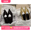 韩版小众设计金色单鞋浅口一脚蹬真皮平底鞋，2024尖头手工鞋