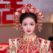 爱诗薇水晶合金红色凤冠古装头饰中式婚礼传统新娘秀禾复古发饰品