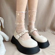 夜间教习室白色蕾丝袜短袜子刺绣花朵夏季薄款堆堆袜短筒玻璃丝袜