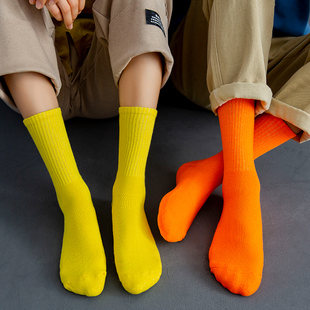 彩色运动袜男女毛圈纯棉，加厚透气中筒袜，纯色毛巾底跑步吸汗长筒袜