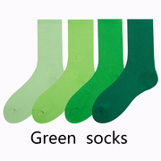 绿色袜子女春夏薄款荧光长筒ins潮糖果色，女士运动纯棉个性中筒袜