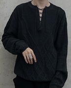 kiko kostadinov圆领套头羊毛针织衫 纯色绑带基础深灰色宽松毛衣