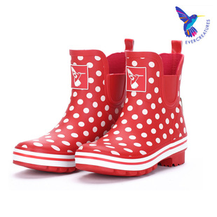 英国Evercreatures切尔西雨鞋雨靴防滑水靴红色圆点水鞋成人儿童