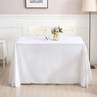 白色桌布布艺定制圆形台布，酒店餐厅饭店圆桌布纯色长方形会议桌布