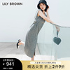 lilybrown春夏款气质无袖，大翻领收腰开叉连衣裙lwfo232083