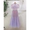 2024夏装法式宫廷风，重工钉珠刺绣紫色，蕾丝连衣裙越南设计师