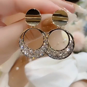日月星辰大气圆形耳环，2022年韩国气质，网红女时尚个性银针耳坠